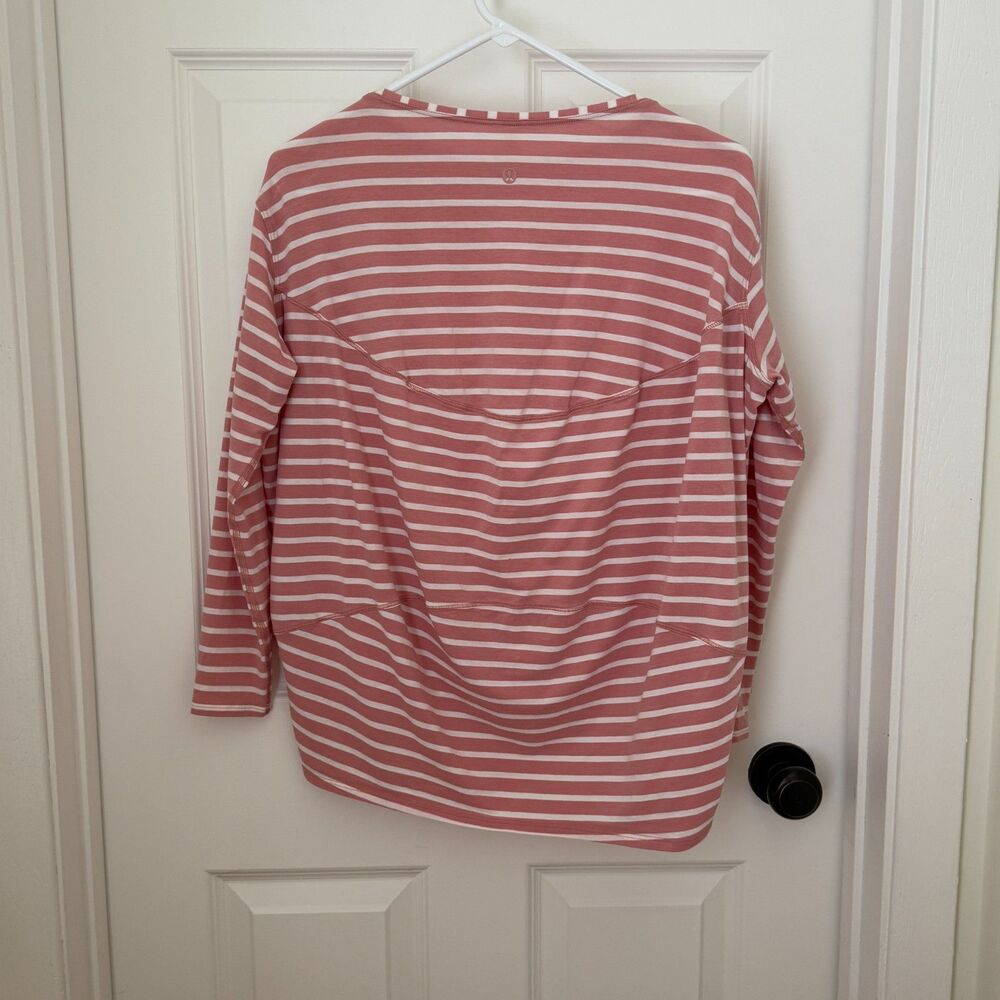 Lululemon Back In Action Long Sleeve Shirt Yachtie Stripe Pink Pastel White Sz 4 - Picture 4 of 8